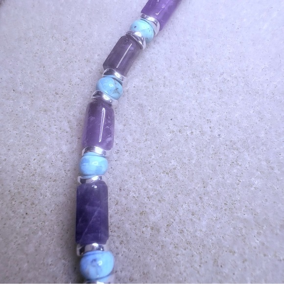 Artisan Handmade Purple Amethyst & Turquoise Sterling 925 Necklace & Earring Set - Picture 4 of 12